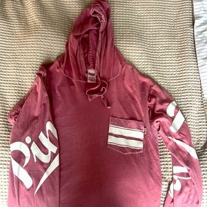 Pink brand long sleeve hooded tee